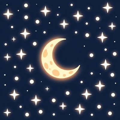 Glowing Crescent Moon and Stars