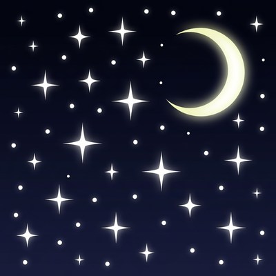 Crescent Moon and Stars Night Sky