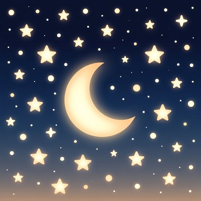 Glowing Crescent Moon and Stars