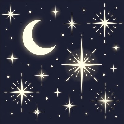 Crescent Moon and Stars Illustration