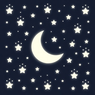 Crescent Moon and Stars Night Sky
