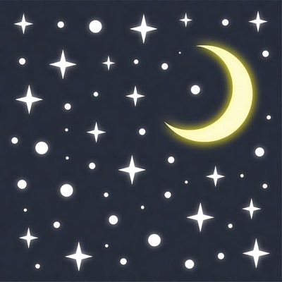 Night Sky with Crescent Moon and Stars