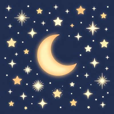 Glowing Crescent Moon and Stars