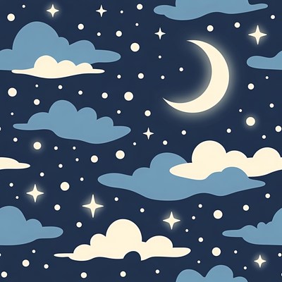Cartoon Night Sky with Moon and Stars