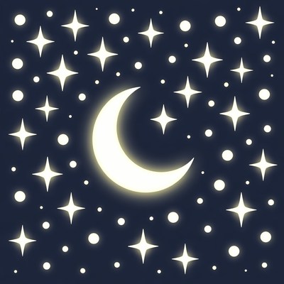 Glowing Crescent Moon and Stars