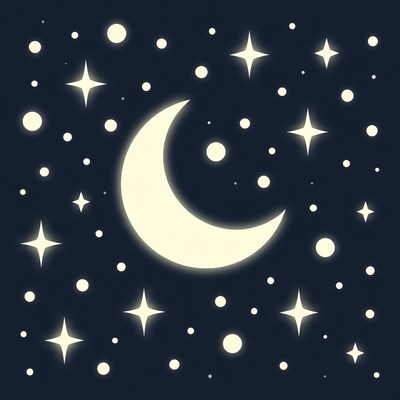 Crescent Moon and Stars Illustration