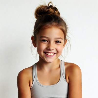 Smiling girl with messy bun