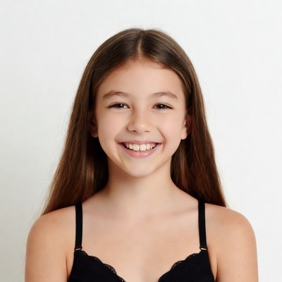 Smiling girl in black lace bra