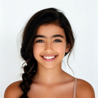 Smiling Asian girl with braided hair