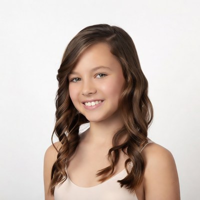 Smiling girl with curly brown hair