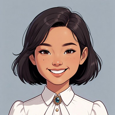 Smiling Asian girl in white blouse