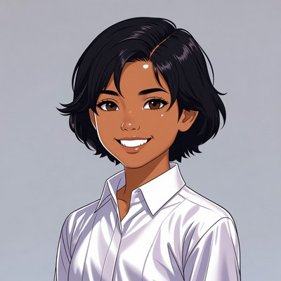 Smiling Asian girl in white shirt