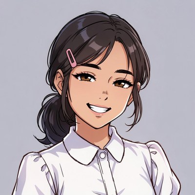 Anime girl smiling with hair clip