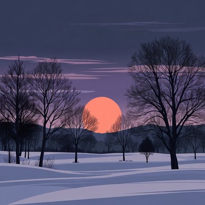 Sunset over Snowy Trees