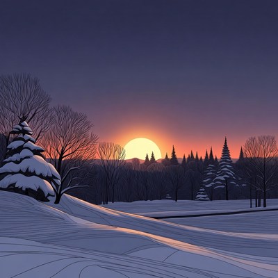 Snowy Sunset Over Winter Forest