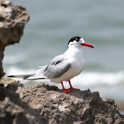 Caspian Tern on Rocky Seashore