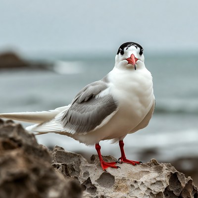 Gull standing on rocky beach