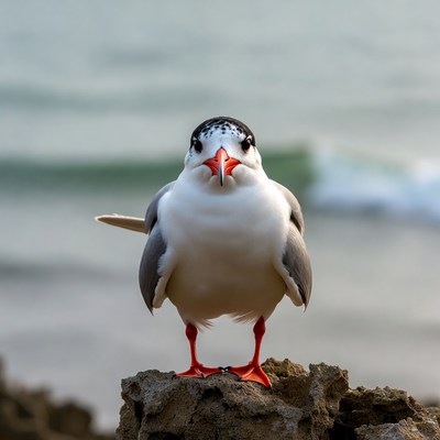 Gull standing on rock by ocean