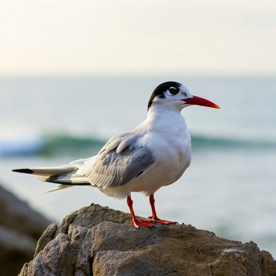 Gull on rock by ocean