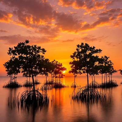 Mangrove Trees at Sunset