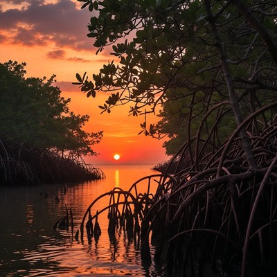 Sunset over Mangrove Trees