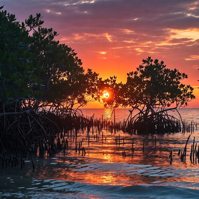 Sunset over Mangrove Trees