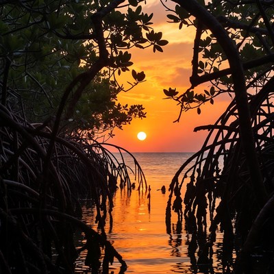 Mangrove Sunset Over Calm Ocean