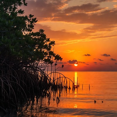 Mangrove Sunset Over Calm Water