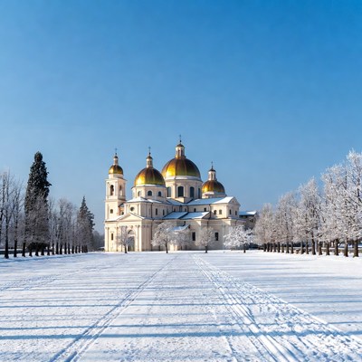 Golden-Domed Orthodox Church in Snow