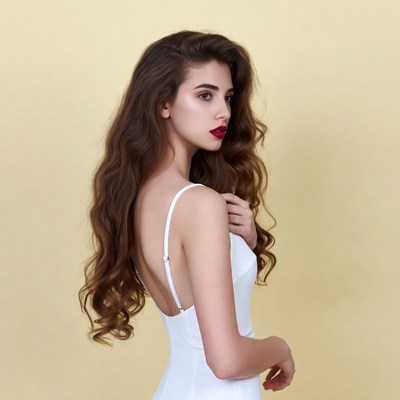 Woman in white dress side profile