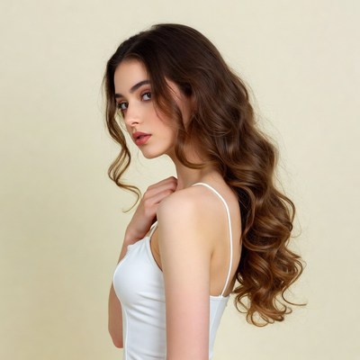 Woman with long wavy brown hair