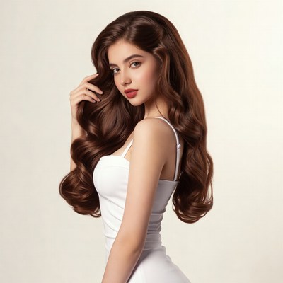 Woman with long wavy brown hair