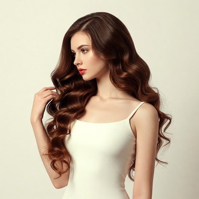 Woman with long wavy brown hair