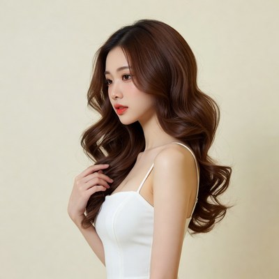 Asian woman in white camisole profile
