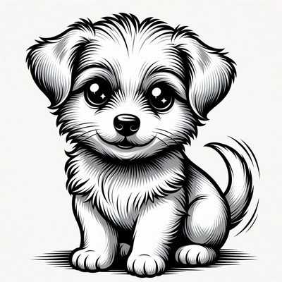Cute puppy line art illustration