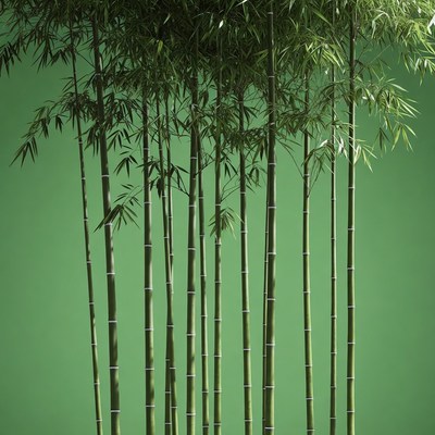 Tall Bamboo Stalks on Green Background