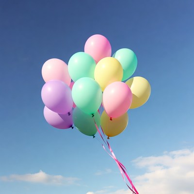 Colorful Balloons Floating in Blue Sky
