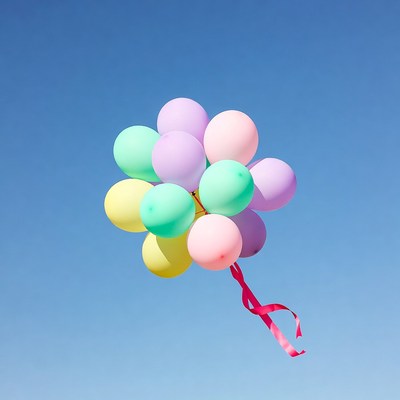 Colorful Balloons Floating in Blue Sky