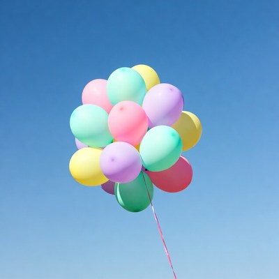 Colorful Balloons Floating in Blue Sky