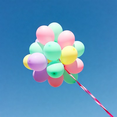 Colorful Balloons Floating in Blue Sky