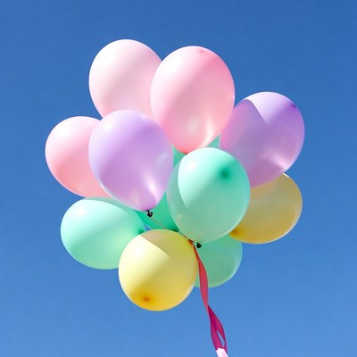 Colorful Balloons Floating Against Blue Sky