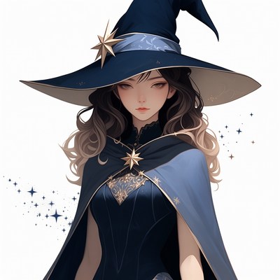 Anime Witch Girl in Blue Hat