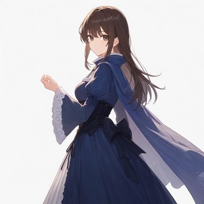 Anime girl in blue Victorian dress