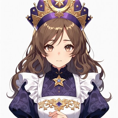 Anime girl in purple crown and dress