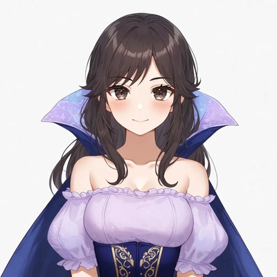 Anime girl in purple fantasy dress