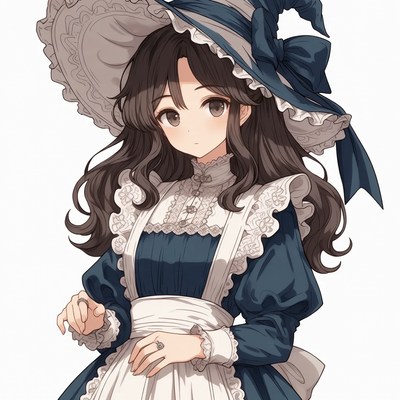 Anime girl in witch hat and dress