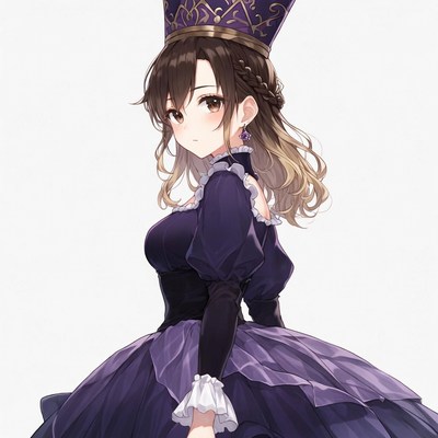 Anime girl wearing purple crown and dress