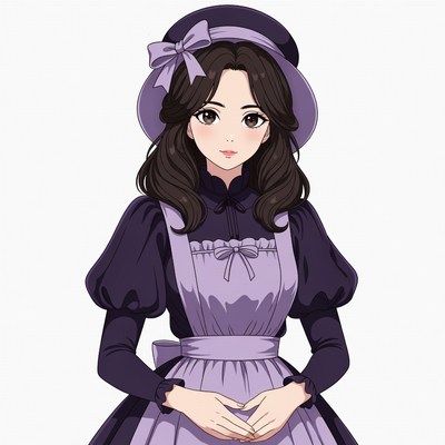 Anime girl in purple maid dress