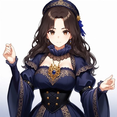 Anime woman in ornate blue gown