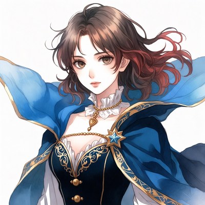 Anime girl in blue fantasy cape